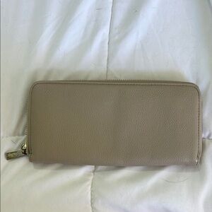 Leather Tan Zip Wallet gold, zipper large wallet